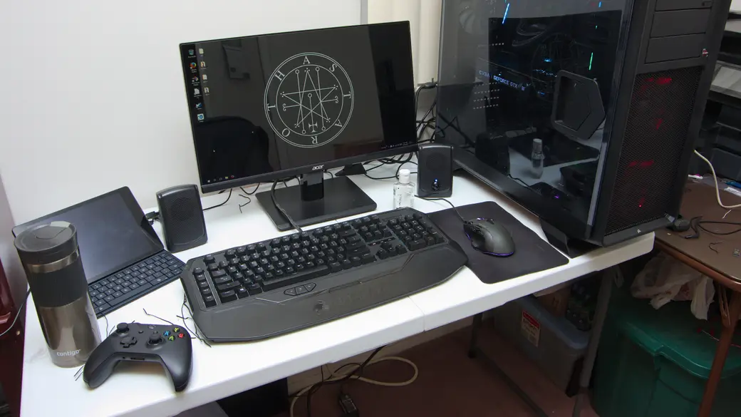 A graphics card glowing inside a PC, illustrating GPU shader processing